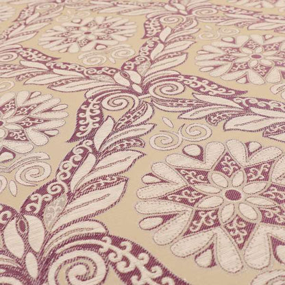 Sultan Collection Damask Floral Pattern Silver Shine Effect Purple Colour Upholstery Fabric CTR-433