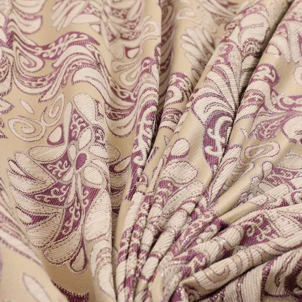 Sultan Collection Damask Floral Pattern Silver Shine Effect Purple Colour Upholstery Fabric CTR-433 - Made To Measure Curtains