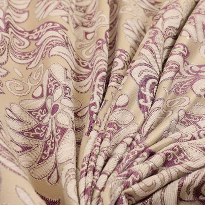 Sultan Collection Damask Floral Pattern Silver Shine Effect Purple Colour Upholstery Fabric CTR-433 - Handmade Cushions