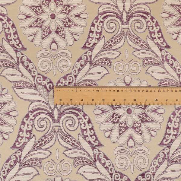 Sultan Collection Damask Floral Pattern Silver Shine Effect Purple Colour Upholstery Fabric CTR-433 - Made To Measure Curtains