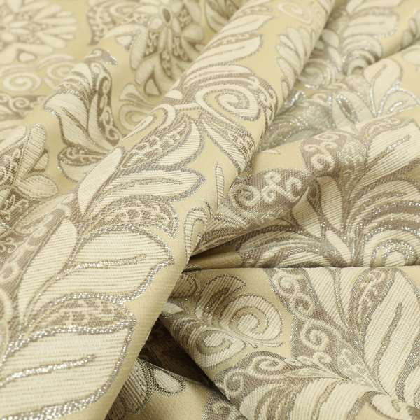 Sultan Collection Damask Floral Pattern Silver Shine Effect Colour Upholstery Fabric CTR-434 - Made To Measure Curtains