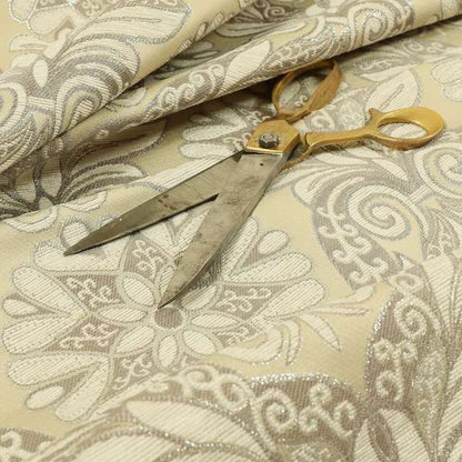 Sultan Collection Damask Floral Pattern Silver Shine Effect Colour Upholstery Fabric CTR-434 - Roman Blinds