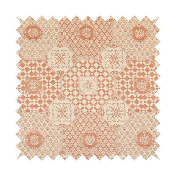 Zenith Collection In Smooth Chenille Finish Orange Colour Patchwork Pattern Upholstery Fabric CTR-435 - Roman Blinds