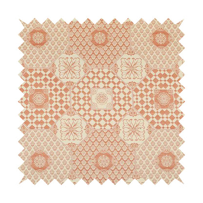 Zenith Collection In Smooth Chenille Finish Orange Colour Patchwork Pattern Upholstery Fabric CTR-435 - Roman Blinds