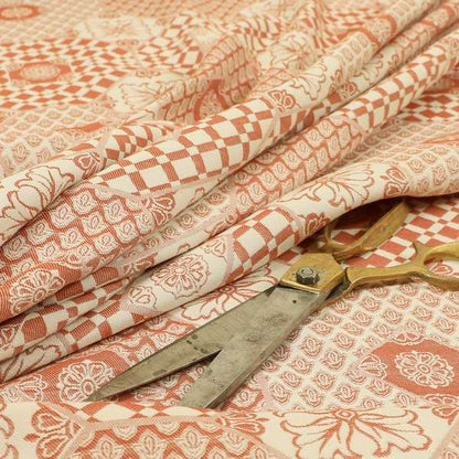 Zenith Collection In Smooth Chenille Finish Orange Colour Patchwork Pattern Upholstery Fabric CTR-435 - Roman Blinds