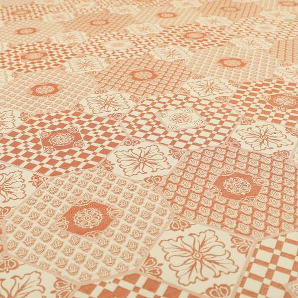 Zenith Collection In Smooth Chenille Finish Orange Colour Patchwork Pattern Upholstery Fabric CTR-435 - Made To Measure Curtains