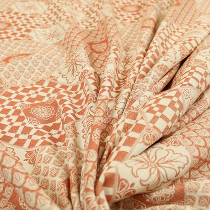 Zenith Collection In Smooth Chenille Finish Orange Colour Patchwork Pattern Upholstery Fabric CTR-435 - Handmade Cushions