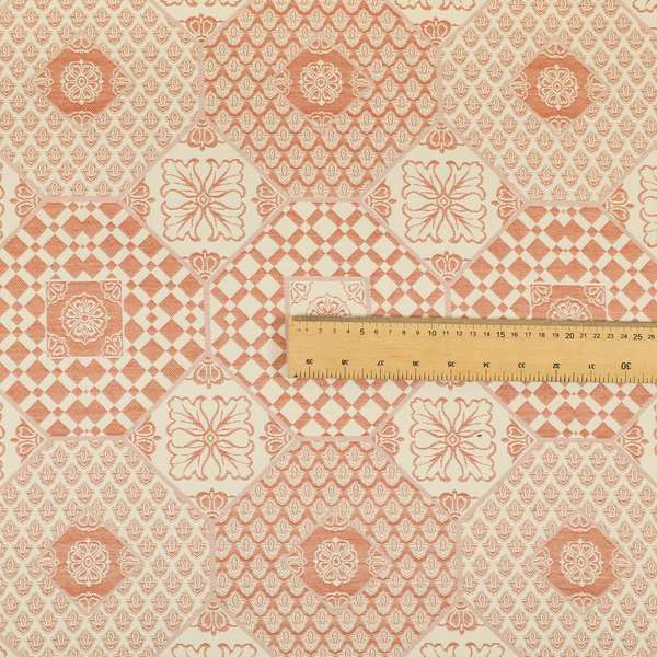 Zenith Collection In Smooth Chenille Finish Orange Colour Patchwork Pattern Upholstery Fabric CTR-435 - Roman Blinds