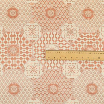 Zenith Collection In Smooth Chenille Finish Orange Colour Patchwork Pattern Upholstery Fabric CTR-435 - Handmade Cushions