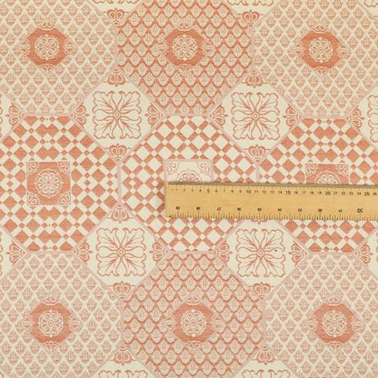 Zenith Collection In Smooth Chenille Finish Orange Colour Patchwork Pattern Upholstery Fabric CTR-435