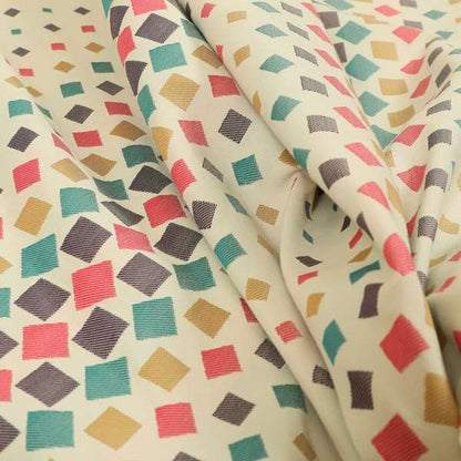 Zenith Collection In Smooth Chenille Finish Multi Coloured Polka Square Geometric Pattern Upholstery Fabric CTR-436