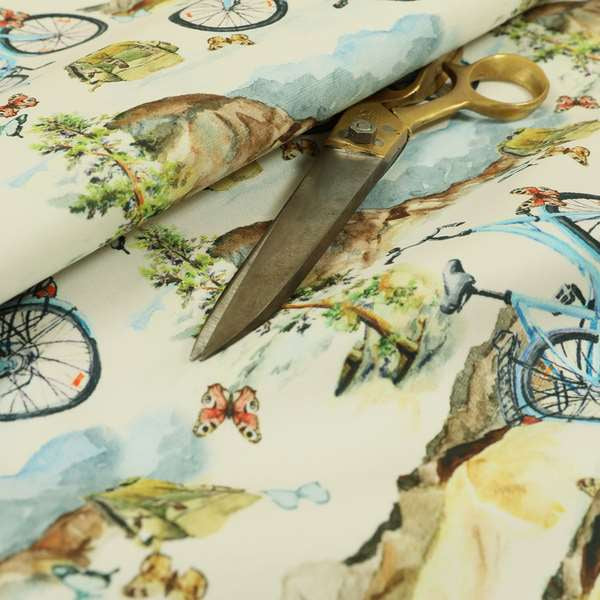 Freedom Printed Velvet Fabric Cycle Outdoors Nature Pattern Upholstery Fabrics CTR-439 - Made To Measure Curtains