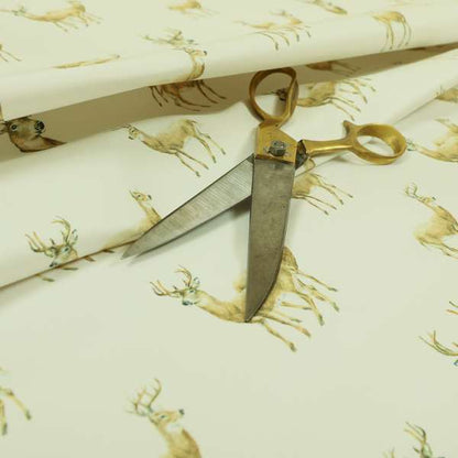 Freedom Printed Velvet Fabric Brown Stag Deer Animal Pattern Upholstery Fabric CTR-440 - Made To Measure Curtains