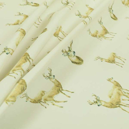 Freedom Printed Velvet Fabric Brown Stag Deer Animal Pattern Upholstery Fabric CTR-440 - Roman Blinds