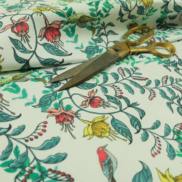 Freedom Printed Velvet Fabric Birds Tree Leafs Green Pattern Upholstery Fabrics CTR-443 - Made To Measure Curtains