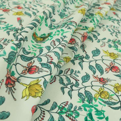 Freedom Printed Velvet Fabric Birds Tree Leafs Green Pattern Upholstery Fabrics CTR-443 - Made To Measure Curtains