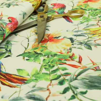 Freedom Printed Velvet Fabric Colourful Parrot Jungle Pattern Upholstery Fabric CTR-446 - Made To Measure Curtains