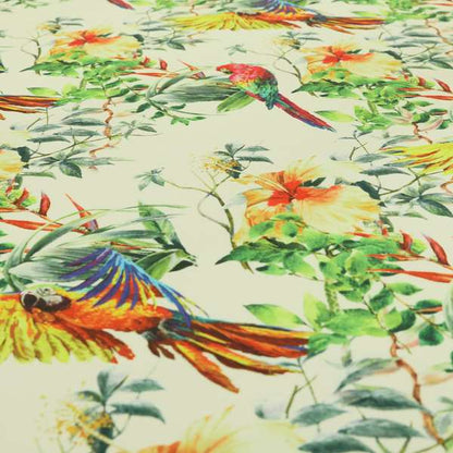 Freedom Printed Velvet Fabric Colourful Parrot Jungle Pattern Upholstery Fabric CTR-446 - Made To Measure Curtains