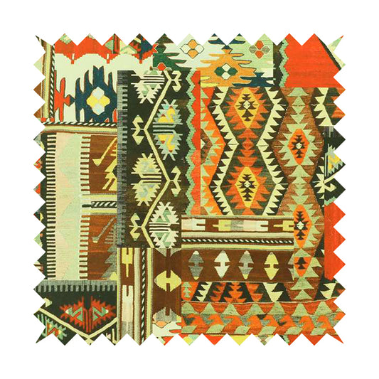 Freedom Printed Velvet Fabric Orange Tribal Patchwork Pattern Upholstery Fabric CTR-447