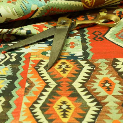 Freedom Printed Velvet Fabric Orange Tribal Patchwork Pattern Upholstery Fabric CTR-447 - Handmade Cushions