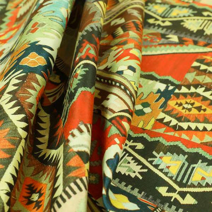 Freedom Printed Velvet Fabric Orange Tribal Patchwork Pattern Upholstery Fabric CTR-447