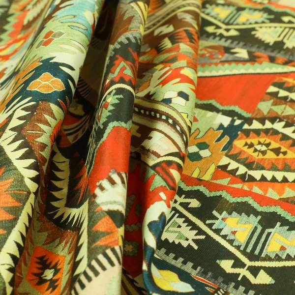 Freedom Printed Velvet Fabric Orange Tribal Patchwork Pattern Upholstery Fabric CTR-447 - Handmade Cushions
