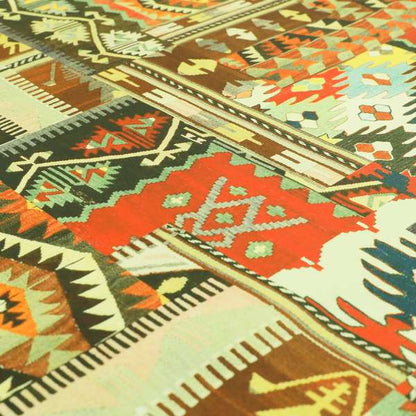 Freedom Printed Velvet Fabric Orange Tribal Patchwork Pattern Upholstery Fabric CTR-447 - Roman Blinds