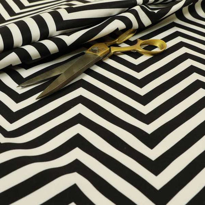 Freedom Printed Velvet Fabric Black White Chevron Stripe Pattern Upholstery Fabrics CTR-449 - Roman Blinds