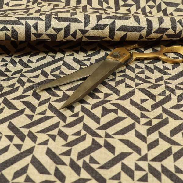 Freedom Printed Velvet Fabric Grey Beige Geometric Tile Pattern Upholstery Fabric CTR-452