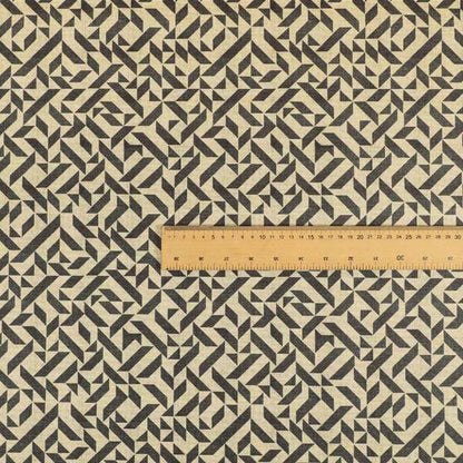 Freedom Printed Velvet Fabric Grey Beige Geometric Tile Pattern Upholstery Fabric CTR-452 - Made To Measure Curtains