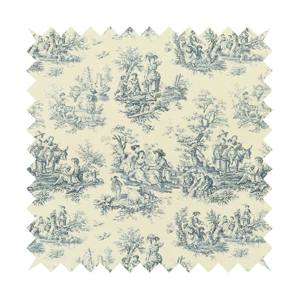 Freedom Printed Velvet Fabric French Toile Traditional Blue Pattern Upholstery Fabric CTR-455 - Roman Blinds