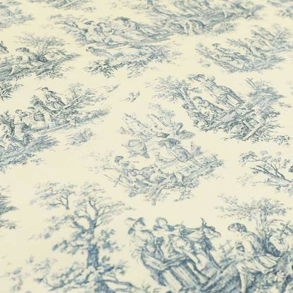 Freedom Printed Velvet Fabric French Toile Traditional Blue Pattern Upholstery Fabric CTR-455 - Made To Measure Curtains