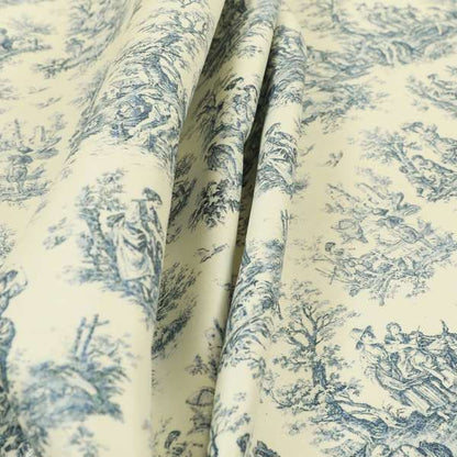 Freedom Printed Velvet Fabric French Toile Traditional Blue Pattern Upholstery Fabric CTR-455 - Made To Measure Curtains