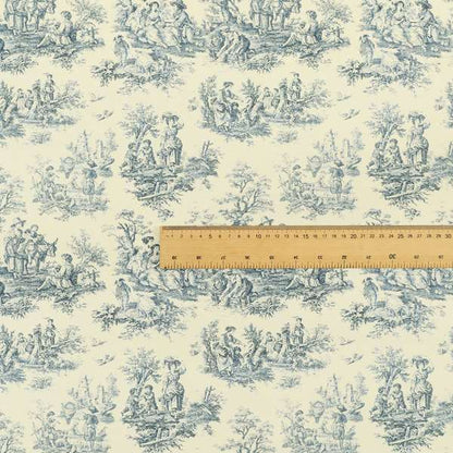 Freedom Printed Velvet Fabric French Toile Traditional Blue Pattern Upholstery Fabric CTR-455 - Made To Measure Curtains