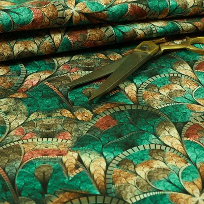 Freedom Printed Velvet Fabric Designer Teal Mosaic Pattern Upholstery Fabric CTR-456 - Roman Blinds