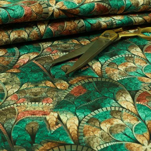 Freedom Printed Velvet Fabric Designer Teal Mosaic Pattern Upholstery Fabric CTR-456