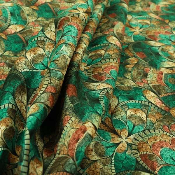 Freedom Printed Velvet Fabric Designer Teal Mosaic Pattern Upholstery Fabric CTR-456 - Roman Blinds