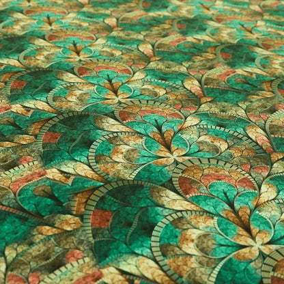 Freedom Printed Velvet Fabric Designer Teal Mosaic Pattern Upholstery Fabric CTR-456 - Roman Blinds