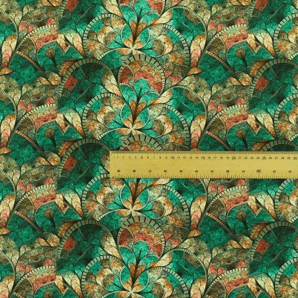 Freedom Printed Velvet Fabric Designer Teal Mosaic Pattern Upholstery Fabric CTR-456 - Roman Blinds