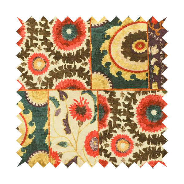 Freedom Printed Velvet Fabric Multi Colour Patchwork Pattern CTR-457