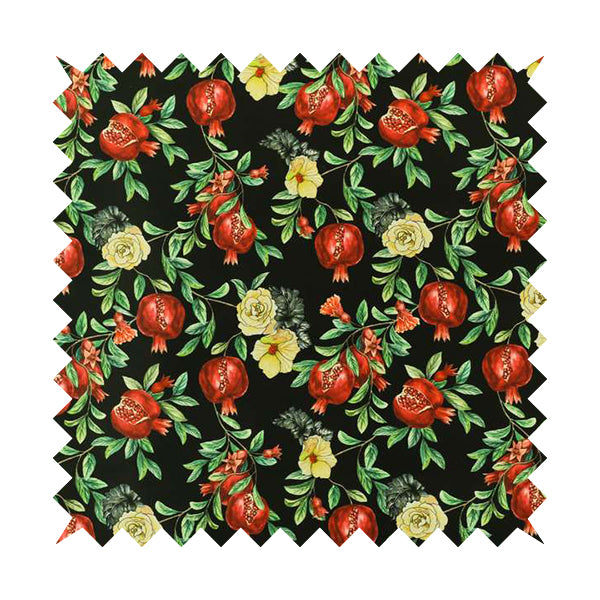 Freedom Printed Velvet Fabric Pomegranate Floral Black Red Pattern Upholstery Fabrics CTR-458 - Handmade Cushions