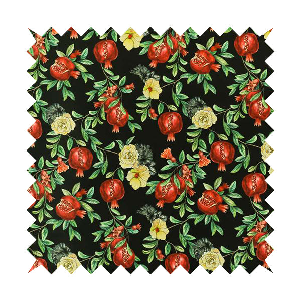 Freedom Printed Velvet Fabric Pomegranate Floral Black Red Pattern Upholstery Fabrics CTR-458