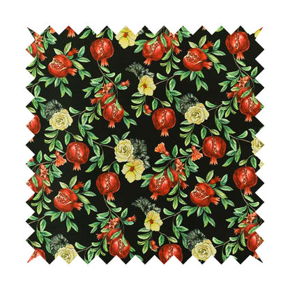 Freedom Printed Velvet Fabric Pomegranate Floral Black Red Pattern Upholstery Fabrics CTR-458 - Made To Measure Curtains