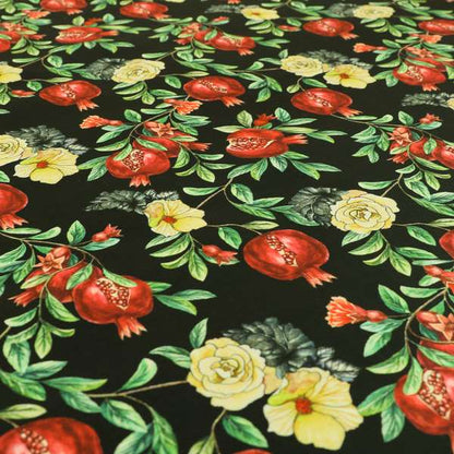 Freedom Printed Velvet Fabric Pomegranate Floral Black Red Pattern Upholstery Fabrics CTR-458