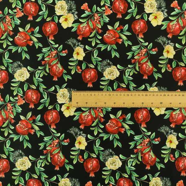 Freedom Printed Velvet Fabric Pomegranate Floral Black Red Pattern Upholstery Fabrics CTR-458 - Made To Measure Curtains