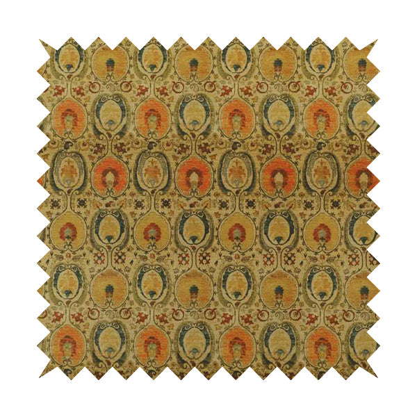 Freedom Printed Velvet Fabric Traditional Oval Shaped Golden Pattern Upholstery Fabrics CTR-459 - Made To Measure Curtains