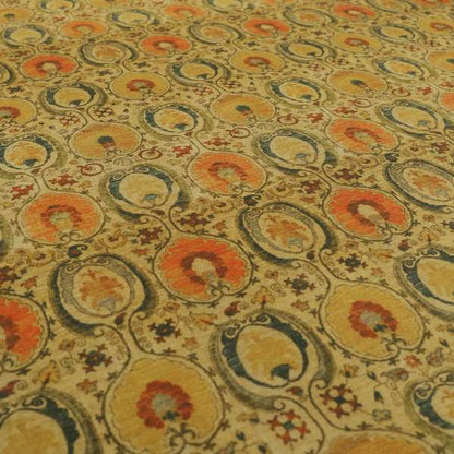 Freedom Printed Velvet Fabric Traditional Oval Shaped Golden Pattern Upholstery Fabrics CTR-459 - Made To Measure Curtains