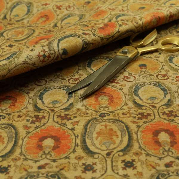 Freedom Printed Velvet Fabric Traditional Oval Shaped Golden Pattern Upholstery Fabrics CTR-459 - Roman Blinds