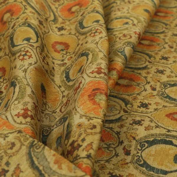 Freedom Printed Velvet Fabric Traditional Oval Shaped Golden Pattern Upholstery Fabrics CTR-459 - Roman Blinds