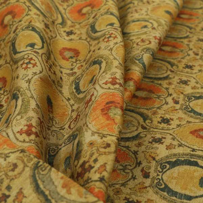 Freedom Printed Velvet Fabric Traditional Oval Shaped Golden Pattern Upholstery Fabrics CTR-459 - Made To Measure Curtains